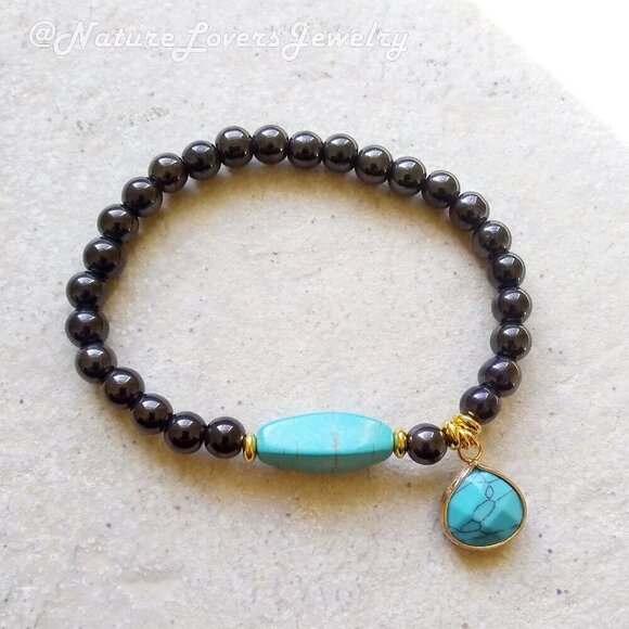 Playful, Snazzy & Hip! Western Wear Beaded Stretch Bracelet ~ Black & Turquoise - Picture 1 of 6